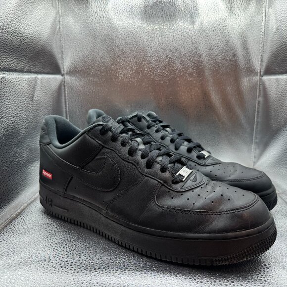 Size 12- Nike Air Force 1 Low Supreme Leather Trainers Mens Sneaker CU9225-001 - Picture 1 of 11